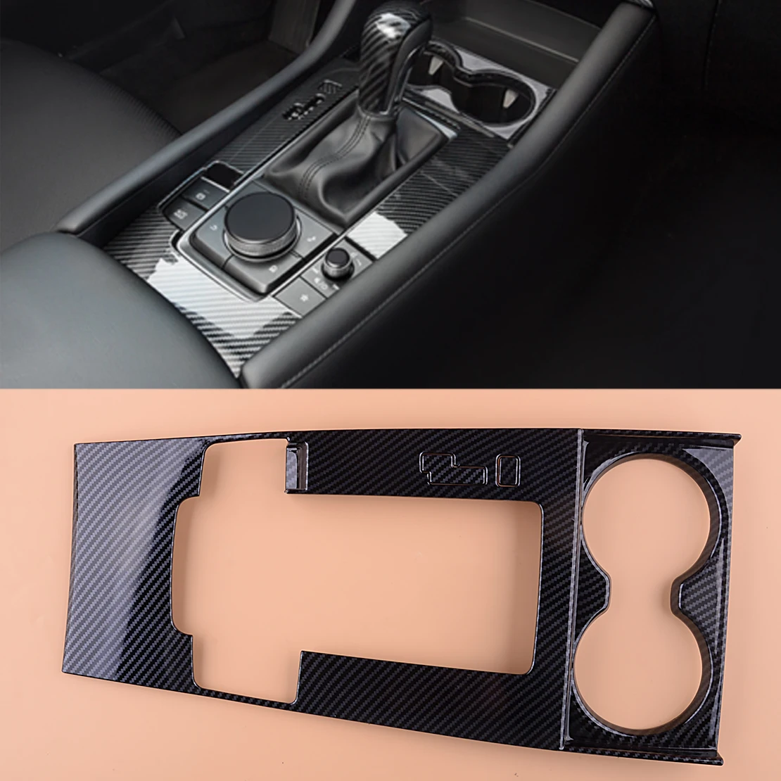 LHD ABS Carbon Fiber Style Gear Shift Panel Cover Trim Frame Fit For Mazda 3 2019 2020