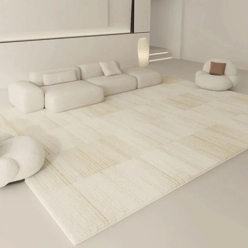 VIKAMA Beige Patchwork Textured Area Rug Non‑slip Minimalist Soft Carpet For Living Room Bedroom Home Floor Decor