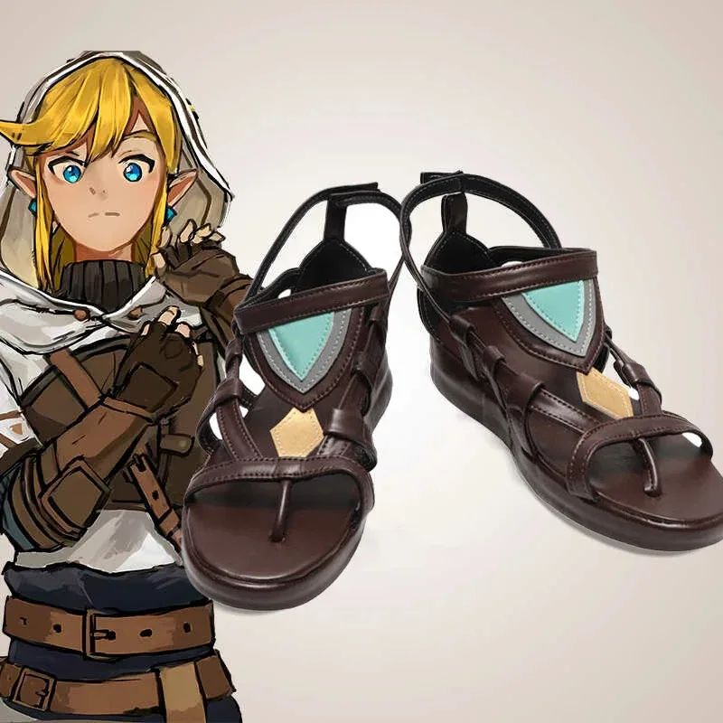 Link Cosplay Shoes Game Zelda Sandalias de piel sintética marrón para hombres y mujeres