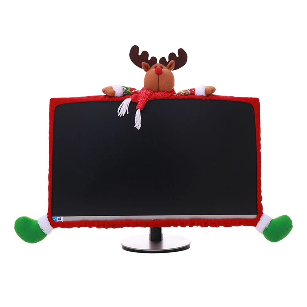 

Cute 25-35Inch Computer Screen Cover Christmas Decoration Monitor Protector Desktop Ornament Holiday Gift Display Sleeve Dust