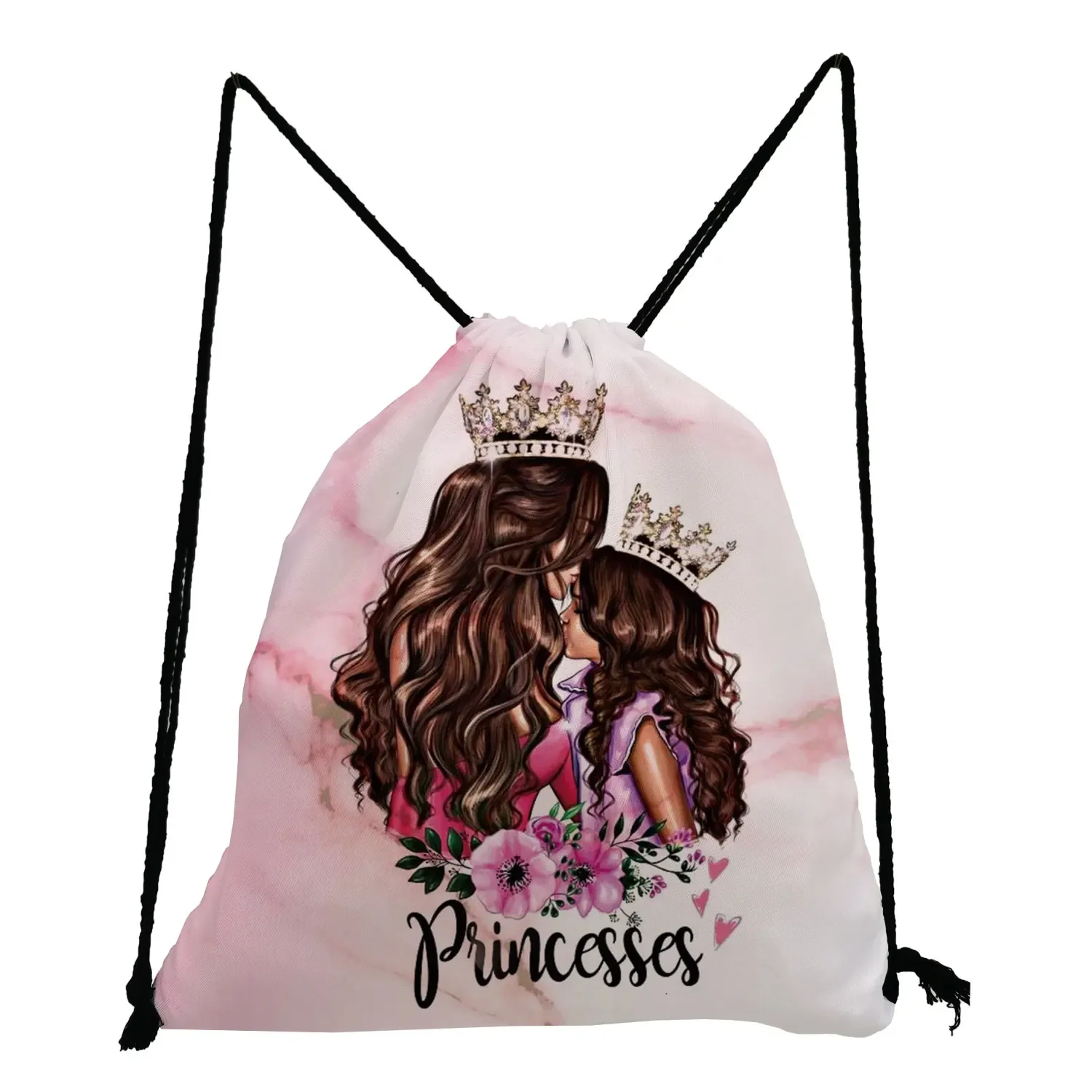 Mochila Unisex personalizada con estampado de dibujos animados, bolsillo con cordón, patrón de mamá y bebé, práctica bolsa de zapatos ecológica para la escuela