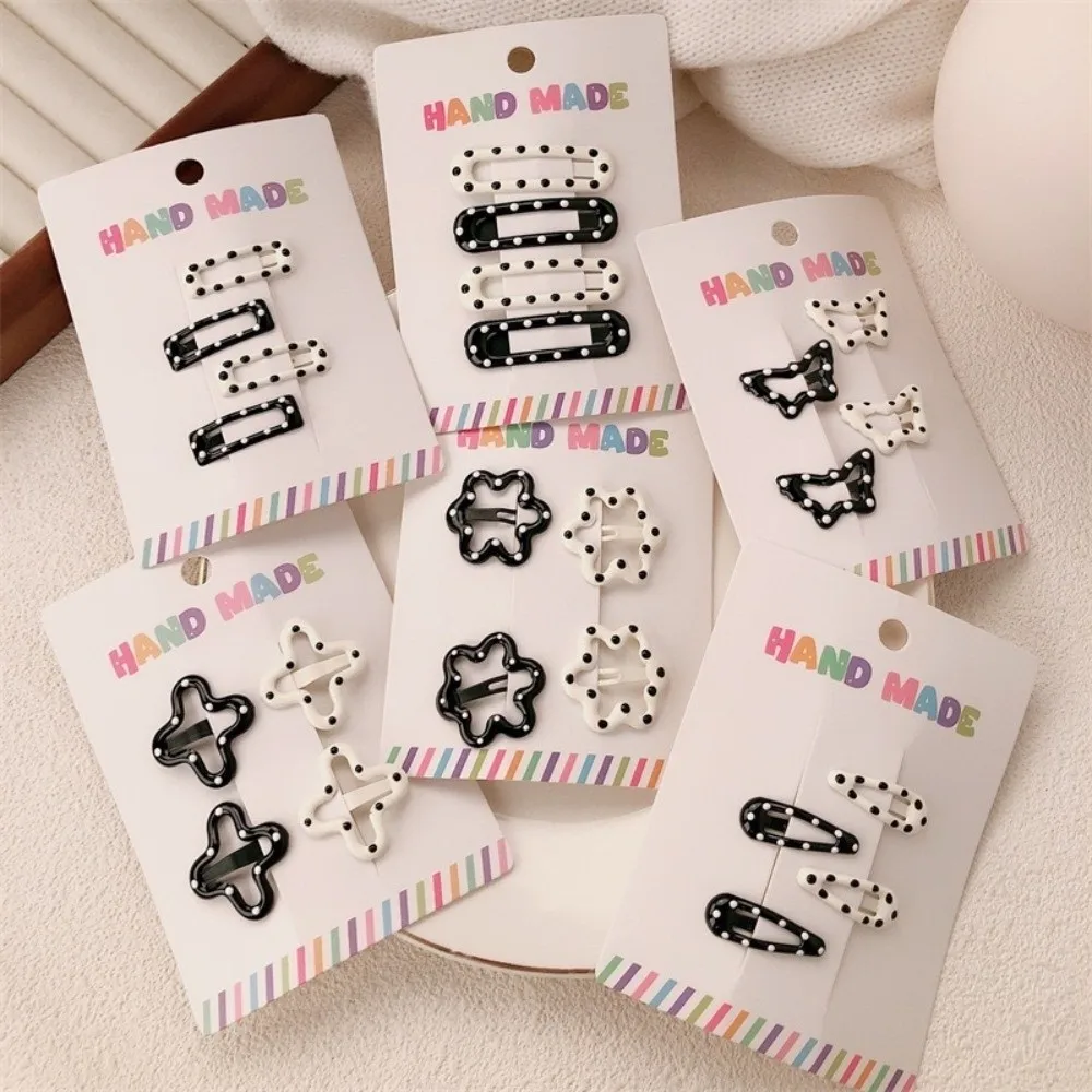 

4pcs/set Headwear Black White Dot Hair Clips Cute Sweet Hairpin Geometric Barrettes for Girls