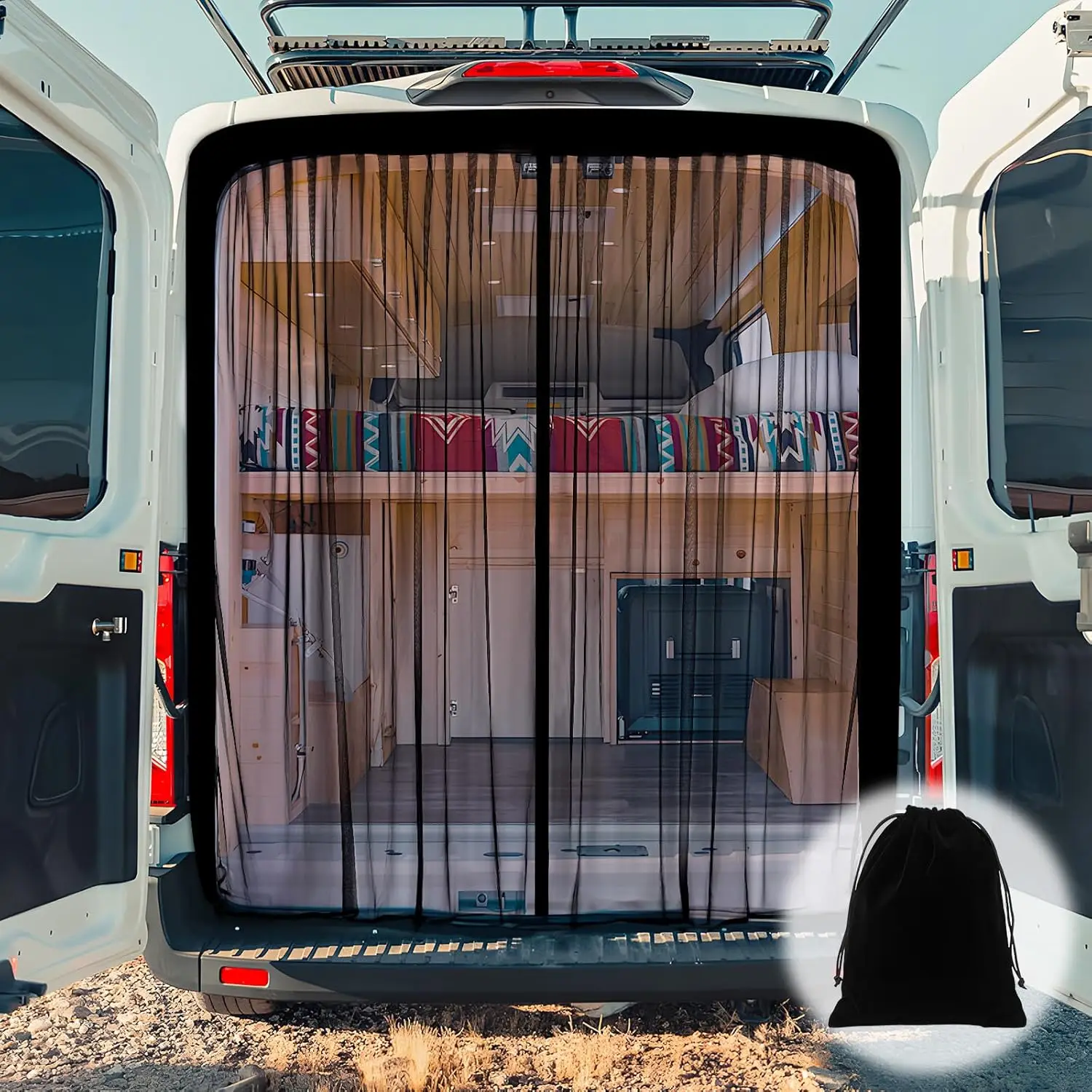 

Магнитная москитная сетка для задней двери, универсальная для Sprinter Transit ProMaster, 65"Hx65"W