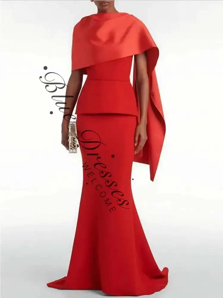 فستان سهرة بيبلوم أحمر مذهل للنساء مخصص مع صورة ظلية مضيئة بتفاصيل كيب ثنيات أنيقة ساحرة مخصصة #1