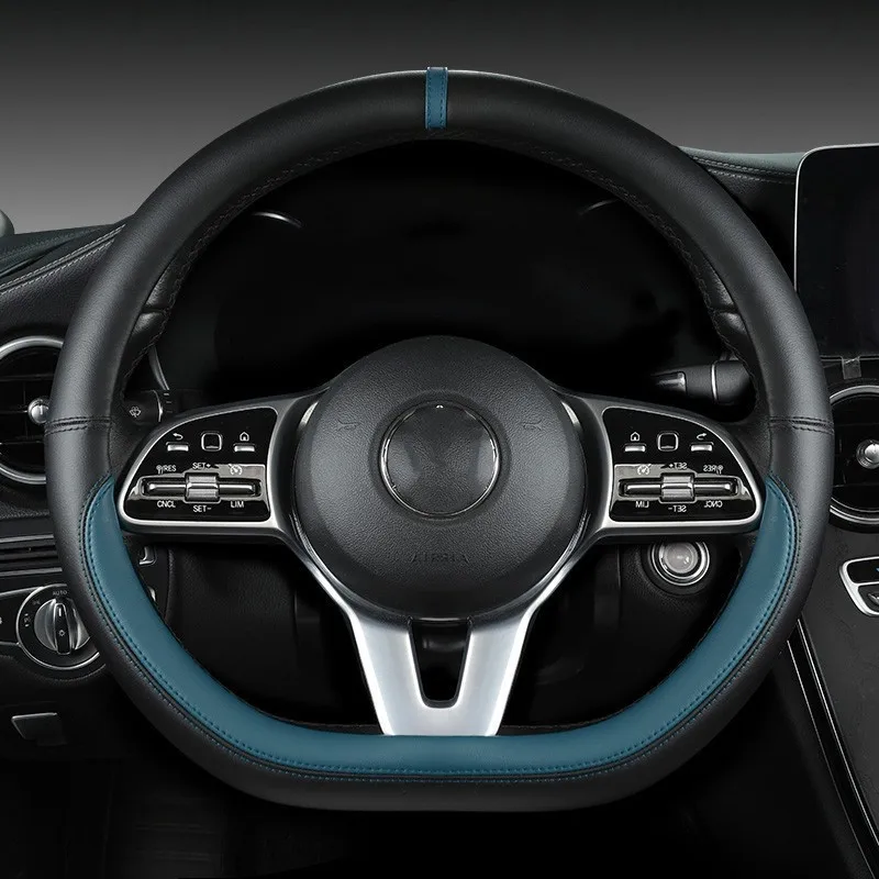 Full Leather Universal Car Steering Wheel Cover D Shape Anti Slip Car Decoration 37-38cm Steering Wheel Cover Accessories