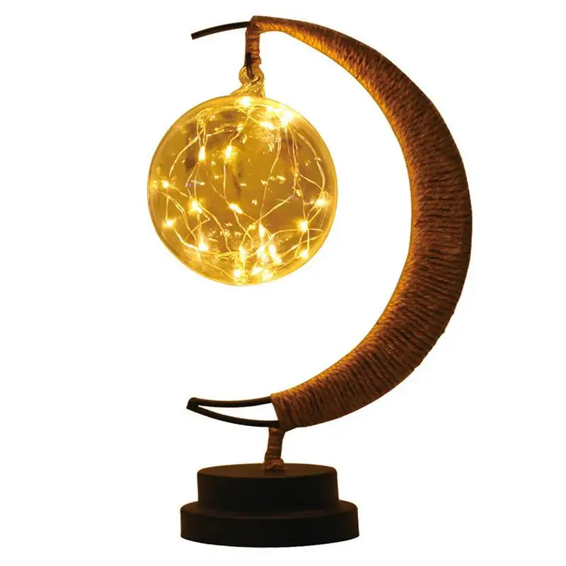 Lunar Lamp LED Decorative Light Half Moon Lamp Hanging Magical Wrought Iron Night Light Table Lamp Halloween Christmas For Home