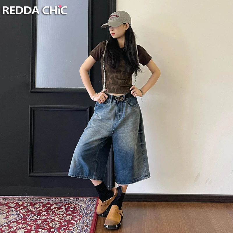 

Женские джинсовые шорты REDDACHiC, корейские мешковатые джинсовые шорты с низкой посадкой и эффектом омбре, с потертостями и широкими штанинами, летняя уличная одежда