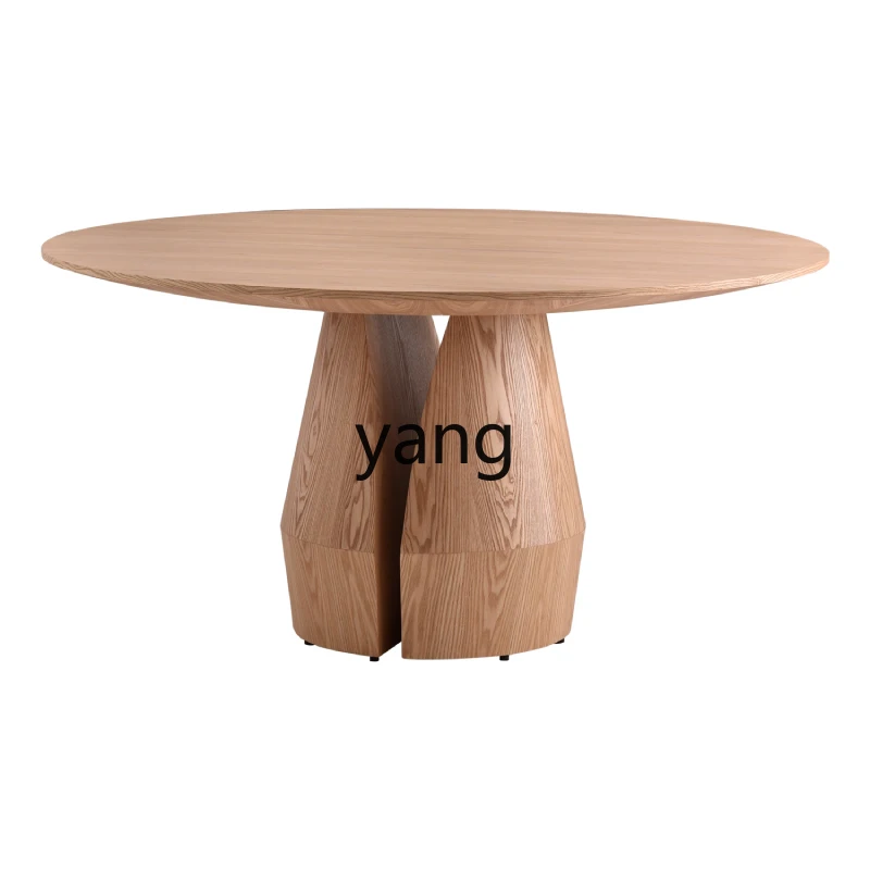 

Lmm retro walnut color round dining table medieval light luxury household small apartment dining table ash