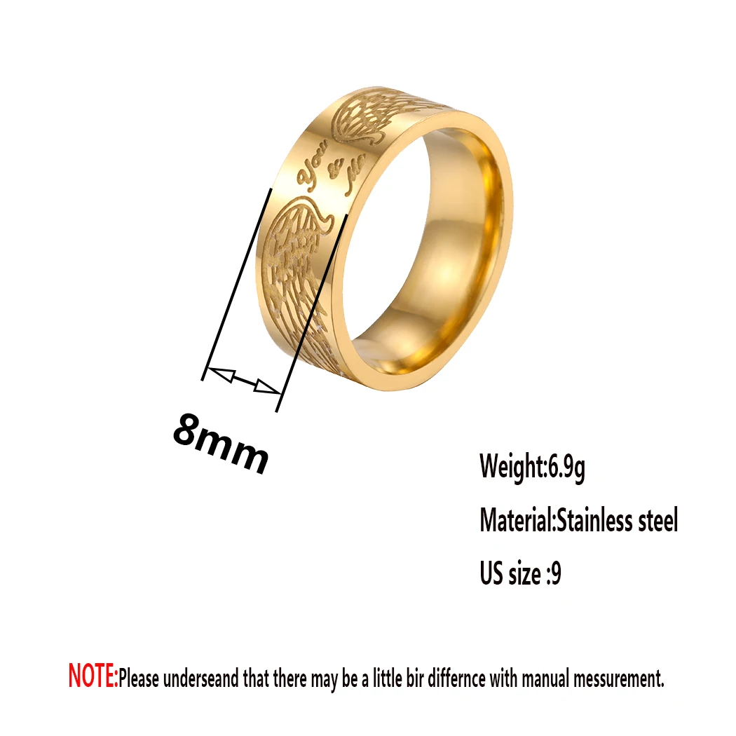 Kinitial Stainless Steel Engraved Angel Wings Women Ring You And Me Wedding Jewelry Dainty Rings Gift image 2