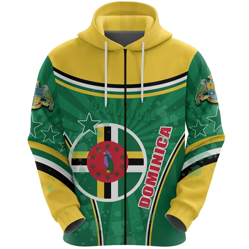 

Dominica Flag Map 3D Printed Zip Up Hoodies For Men Clothes National Emblem Hoody Tracksuit Fashion Boy Zipper Hoodie Women Tops