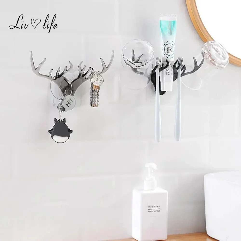 1pcs Creative Wall Hanging Jewelry Holder Key Holder Necklace Storage Holder Vintage Deer Horns Hanger Coat Rack Wall Decoration