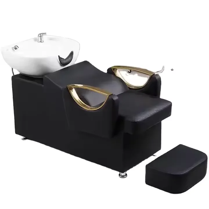 Minimalist Metal Shampoo Chair for Hair Salon Fashionable PU Leather Waterproof Bed Face Washing Bathroom Beauty Chair