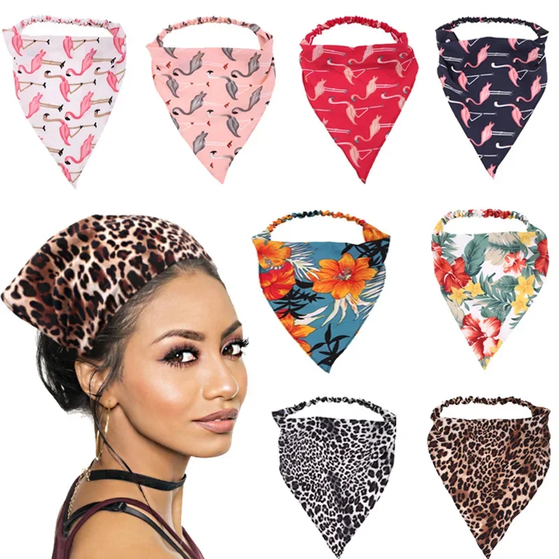 Boho Bandana Women Elastic Hairband Triangle Bandana Floral Print Bandana Scarf Hair Accessory Tiara