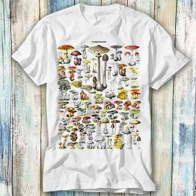 Mushrooms Champignons Antique Botanical Retro Larousse Adolphe Millot T Shirt Meme Funny Top Style Gamer Movie Music 623