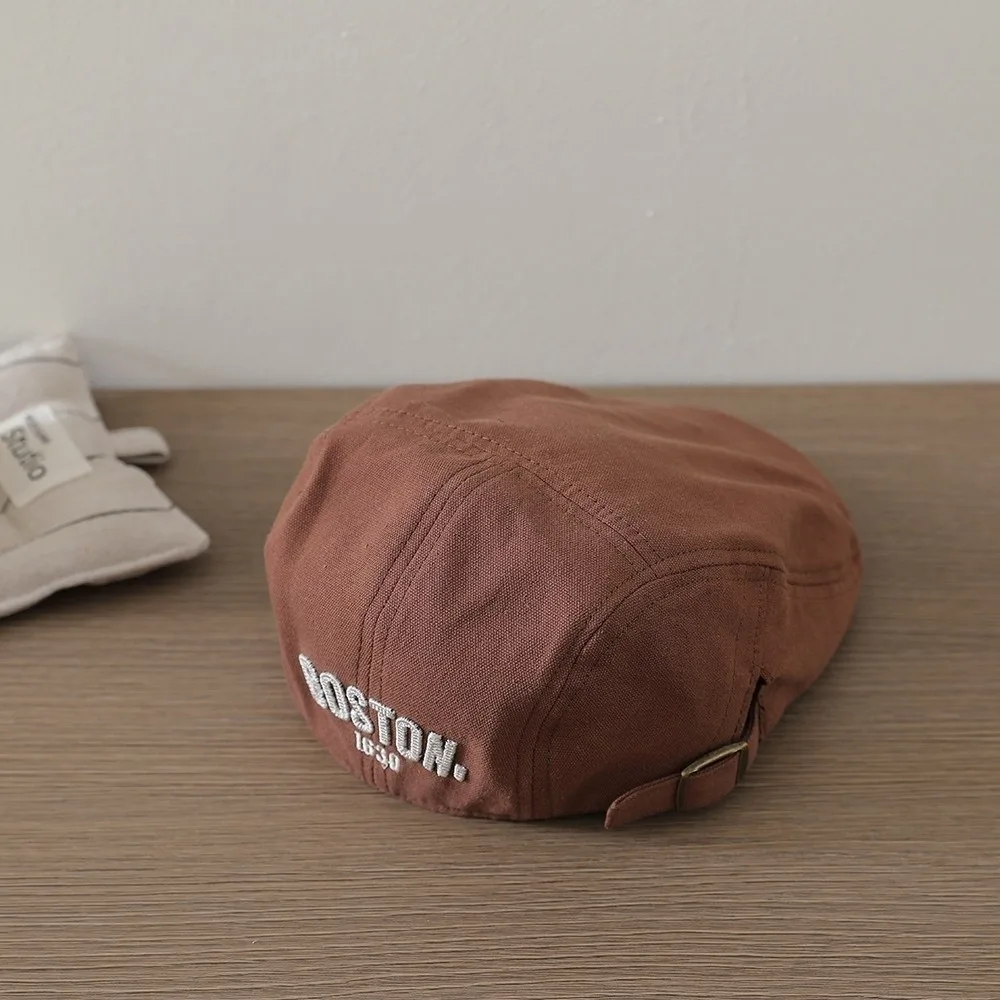 Letter Embroidered Embroidered Beret Hat Solid Color Cotton Material Solid Color Beret Breathable Fabric Adjustable Style