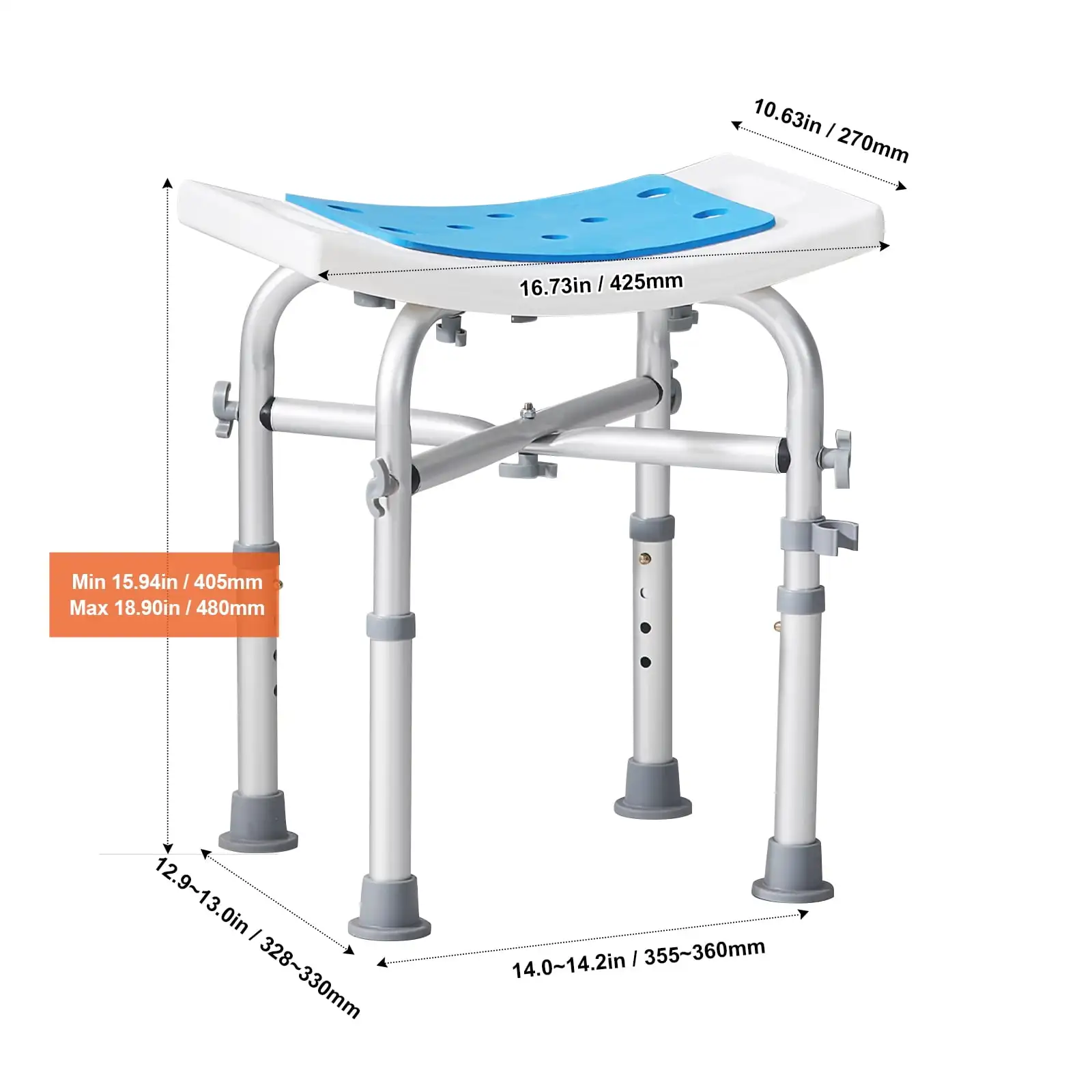 Shower Chair Height-Adjustable and Stable Designed for Use in Shower or Tub Features Non-Slip Seating for Seniors Disabled