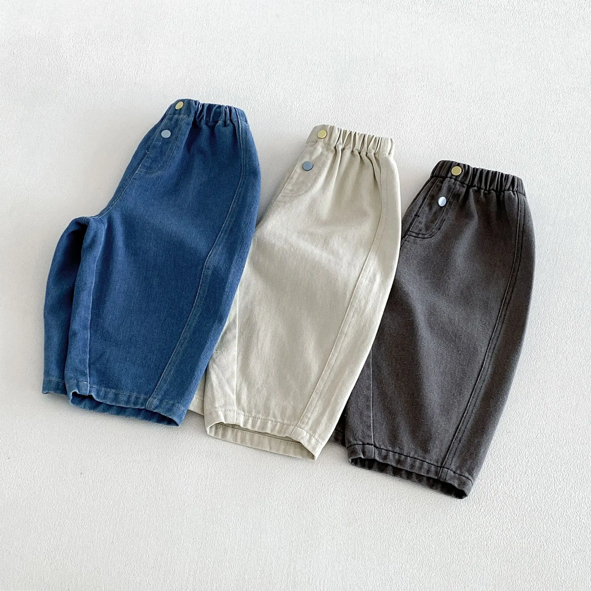 2026 Autumn Kids Trousers Solid Color Girls Denim Pants Brief Style Autumn Jeans For Boys Soft Harem Pants