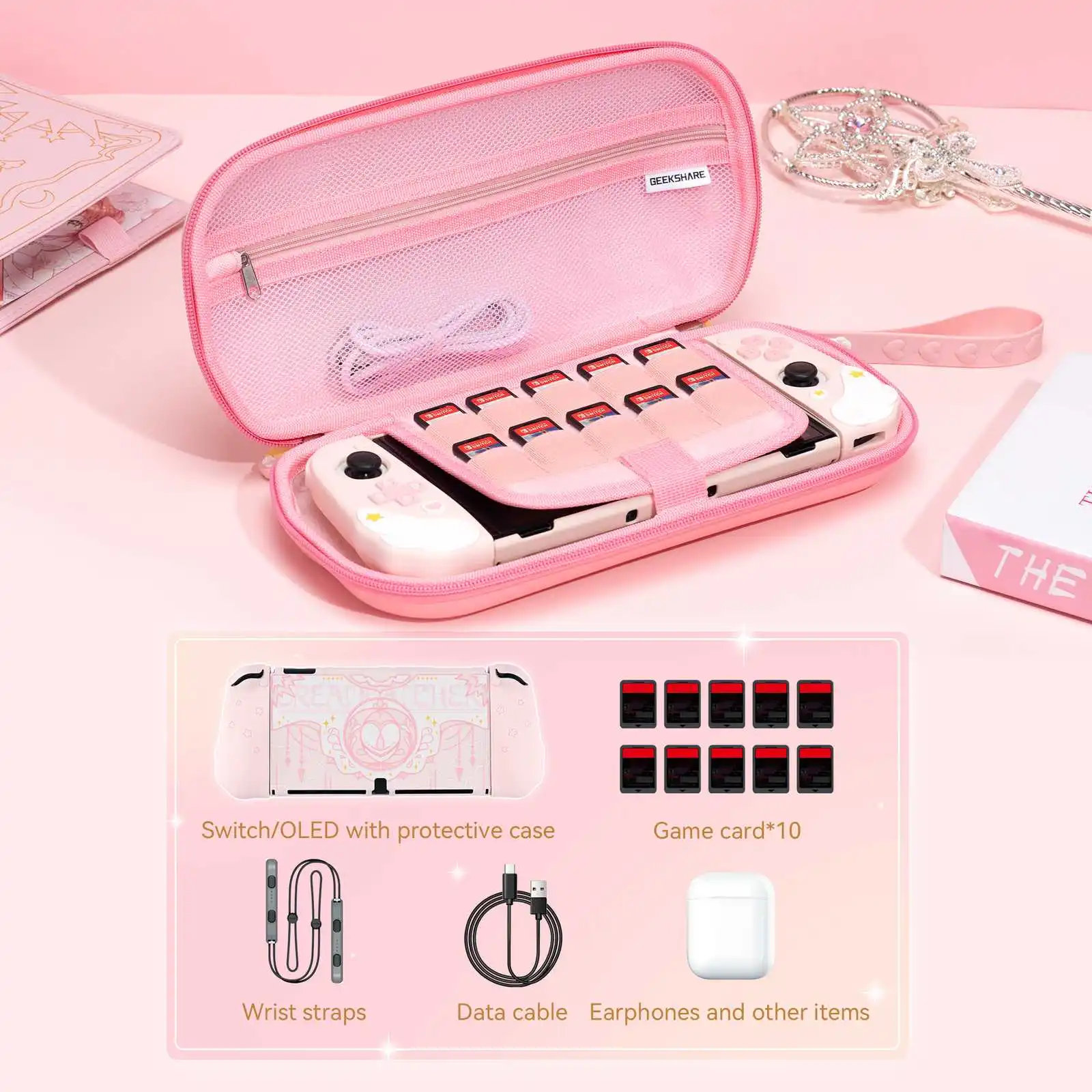GeekShare Protective Case for Nintendo Switch OLED Game Accessories Pink Star 3D Silicone Switch 2017 Shell