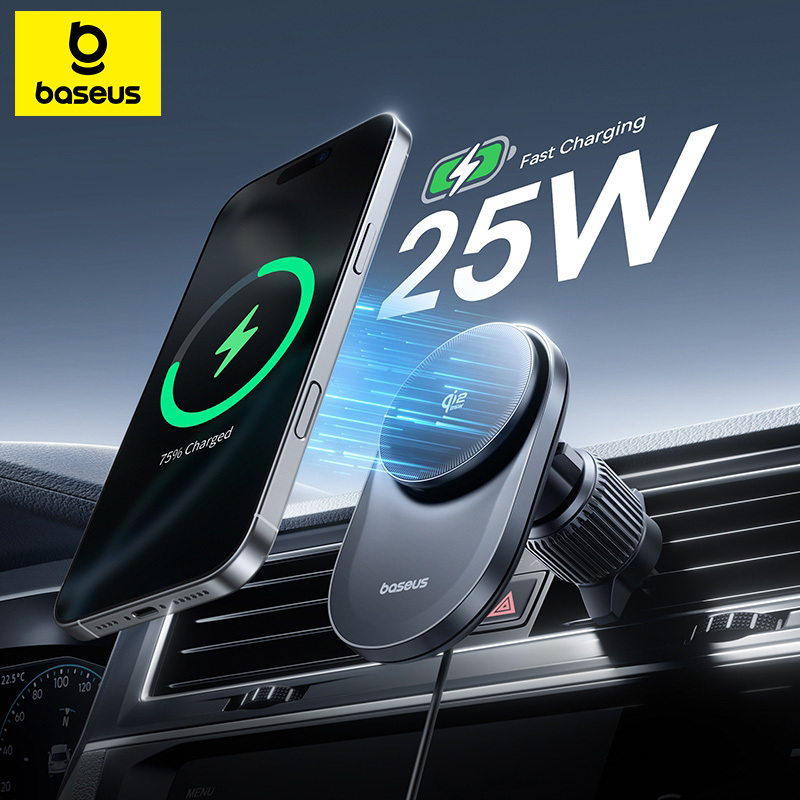  Baseus Qi2.2 25W Car Magnetic Wireless Charger For iPhone 16 15 14 Fast Charging For Samsung Xiaomi Car Phone Holder Cooling Fan 