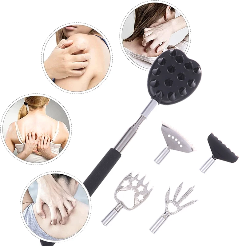 5 In 1 Back Scratcher Telescopic Scratching Back Scratcher Massager Kit Scraper Extendable Telescoping Itch Massage Relaxation