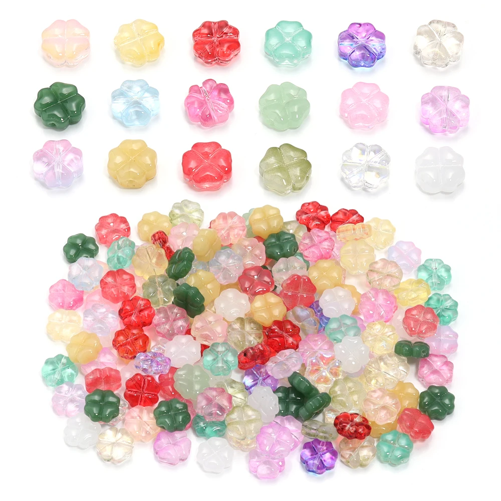 Colorido Four-Leaf Clover Beads Forma para Fazer Jóias, Espaçador Solto, Contas De Vidro, Pulseira DIY, Colar Acessórios, 10mm, 50Pcs