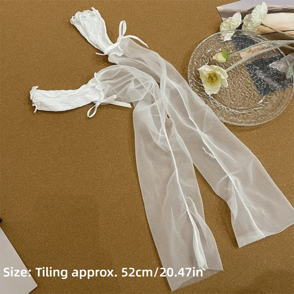 Y2K Lace Ruffle Mesh Gloves Bowknot Sheer Fingerless Gloves Tulle Sun Protection Lolita Gloves view 5