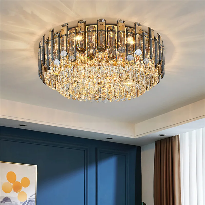 Imagem -03 - Grande Lustre Teto Moderno para Sala de Estar Luxo Led Crystal Lamp Home Decor Cinza Lustre Quarto