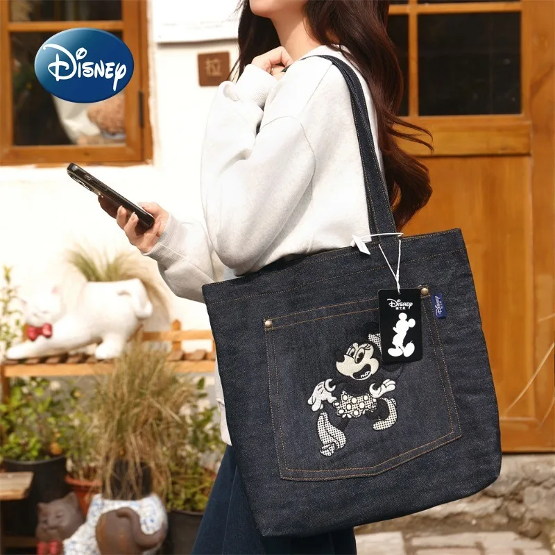 Disney Mickey New Women's Handbag Luxury Brand Original Women's Shoulder Bag Denim Fashion Embroidery Women's Bag Large Capacity