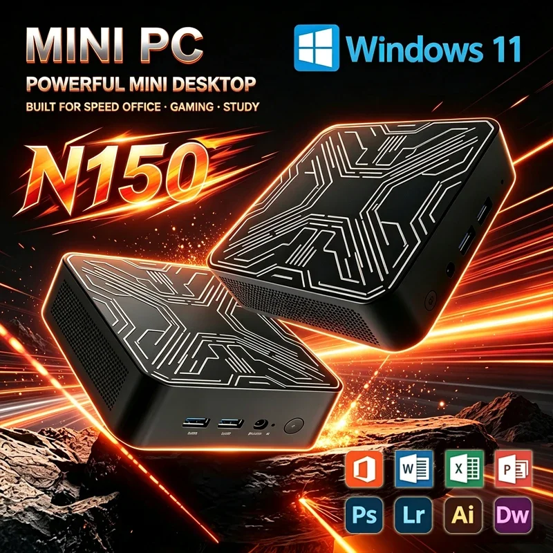 Dual Screen 4K Mini PC Core N150 Windows11 Commercial Retail Home Entertainment WiFi6 Small Desktop Computer
