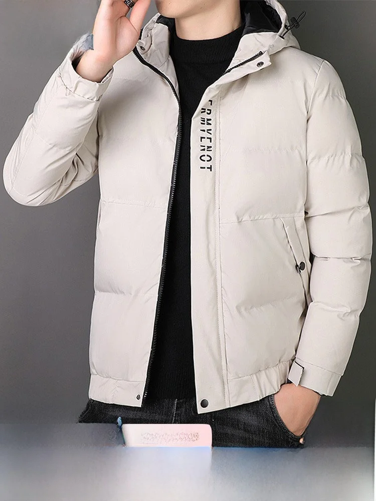 

Faionable ort down Cotton Jaet Men's Sli Youth Hooded Casual Versatile Haome Cotton Coat Stand Fit Thiened