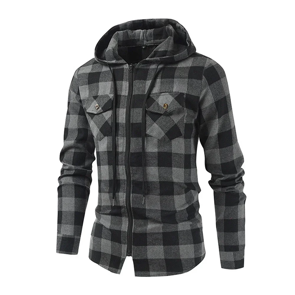 Stylish Men Hooded Plaid Shirt Padded Jacket For Work And Casual Wear Comfortable And Easy To Care