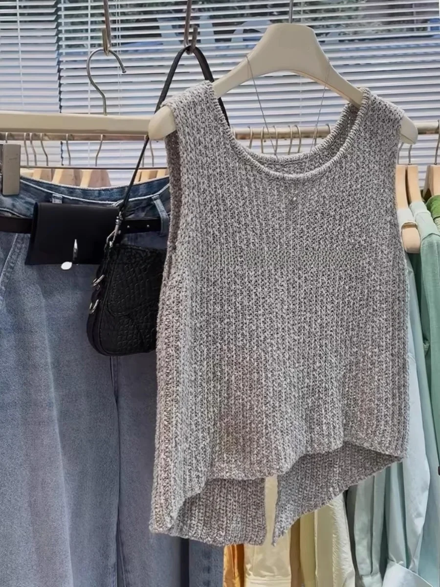 

Ay вязаный жилет женский летний новый круглый жилет Ne Svel Ba с разрезом для поездок на работу шерстяной смеси стандартного кроя весна