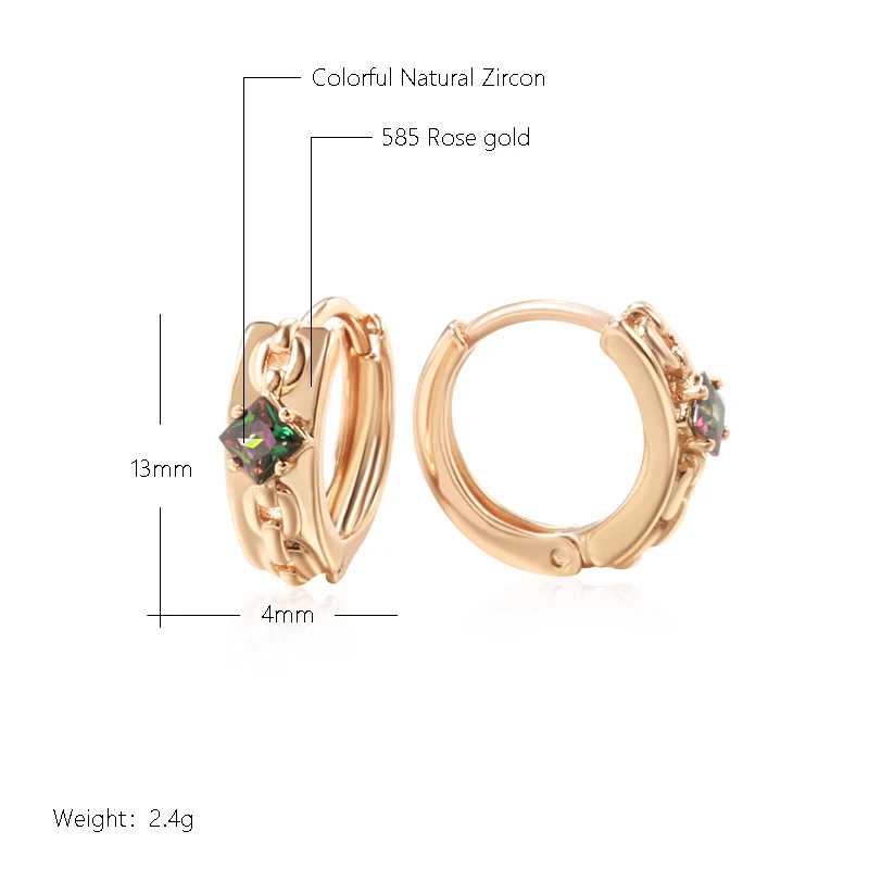 Kinel Fashion Colorful Natural Zircon Hoop Earrings for Women 585 Rose Gold Color Fashion Party Daily Jewelry Accessories