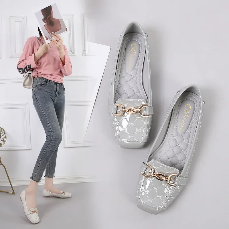 Woman Fashion Pink Square Toe Shallow Mouth Metal Shoes Black Casual Barefoot Fetish Flats Rhinestone Female Cute Outside Birken