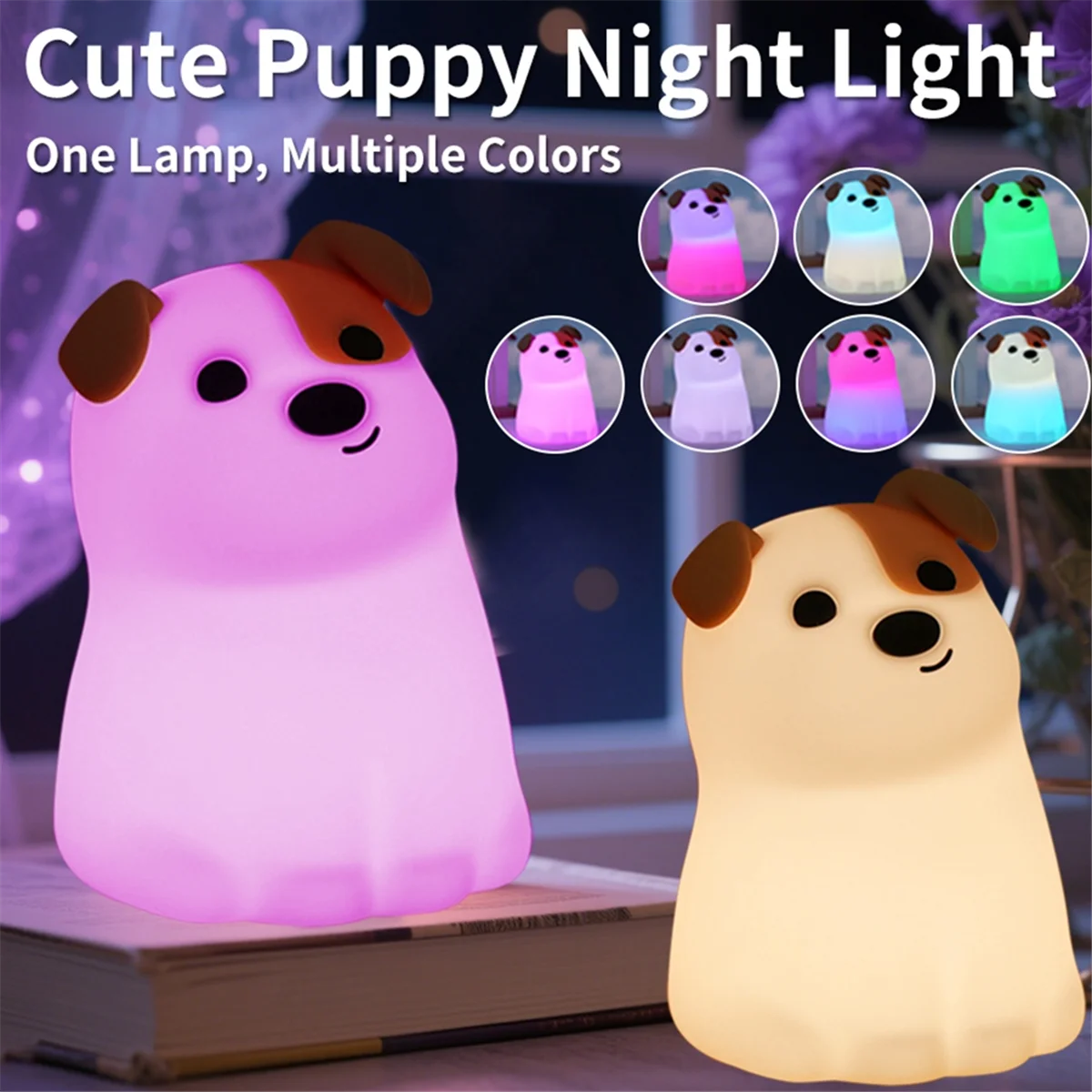 NEW_Colorful LED Night Light Dog Cartoon Bedroom Lamp for Kids Gift
