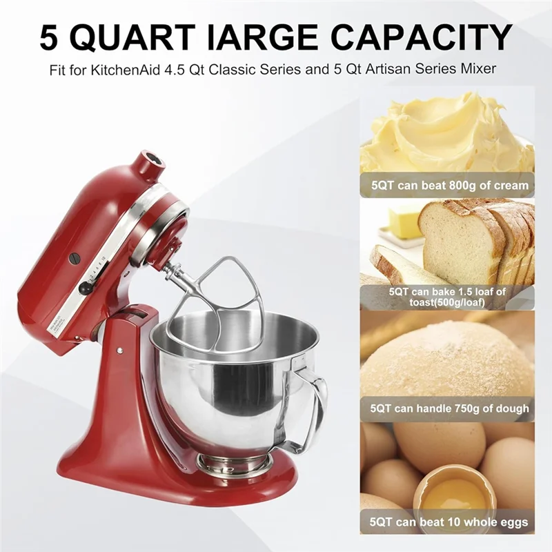 

For Kitchenaid 4.5-5QT Tilt-Head Stand Mixers Accessories Mixing Bowl+Dumping Protective Cover+Flat Stirrer Attachment Durable