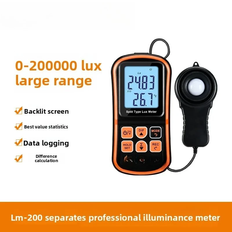LM-200 Digital Light Meter Luxmeter Spectrometer Photometer 0~200000 Lux Illuminometer Luminometer Lux/FC Tester