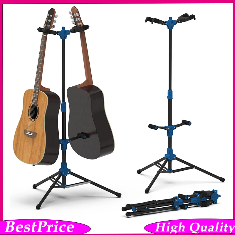 GALUX GS-212 Folding Guitar Stand | Double Support Arms Adjustable Secure Holder for Acoustic Electric Classical Guitars & Bas