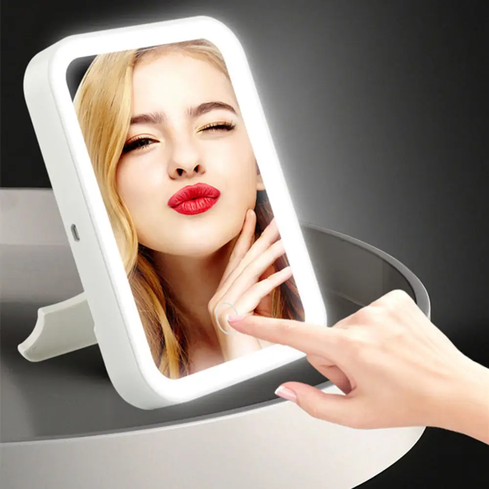 

Makeup Mirror LED Light Cosmetic Mirror 27 Led Light Portable Folding Cosmetic Vanity Mirrors Table Standing Square Mirrors