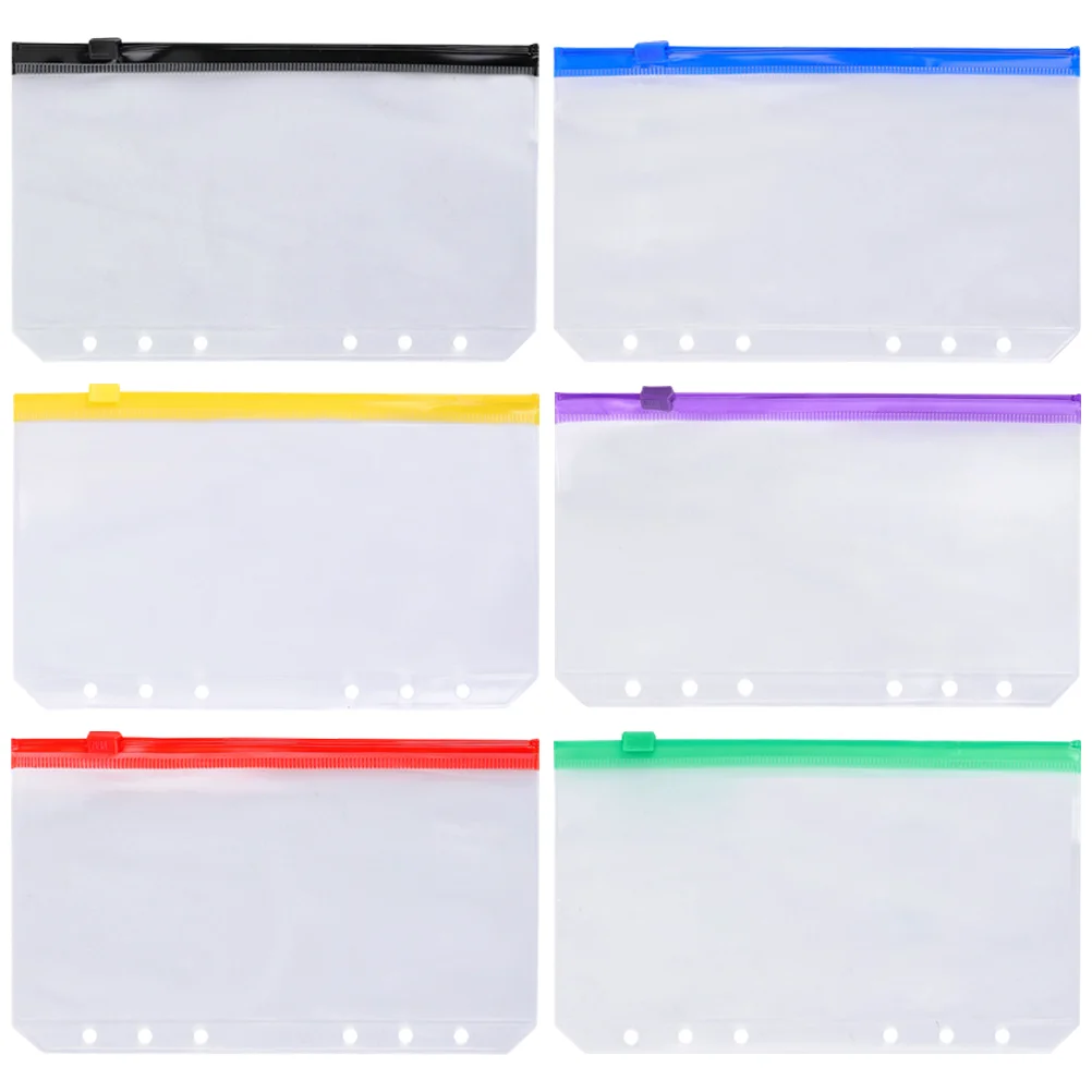 Loose-leaf Book File Folder Bags Multi-functional Pouches Storage 6-Holes Clear Practical Coloured Zip