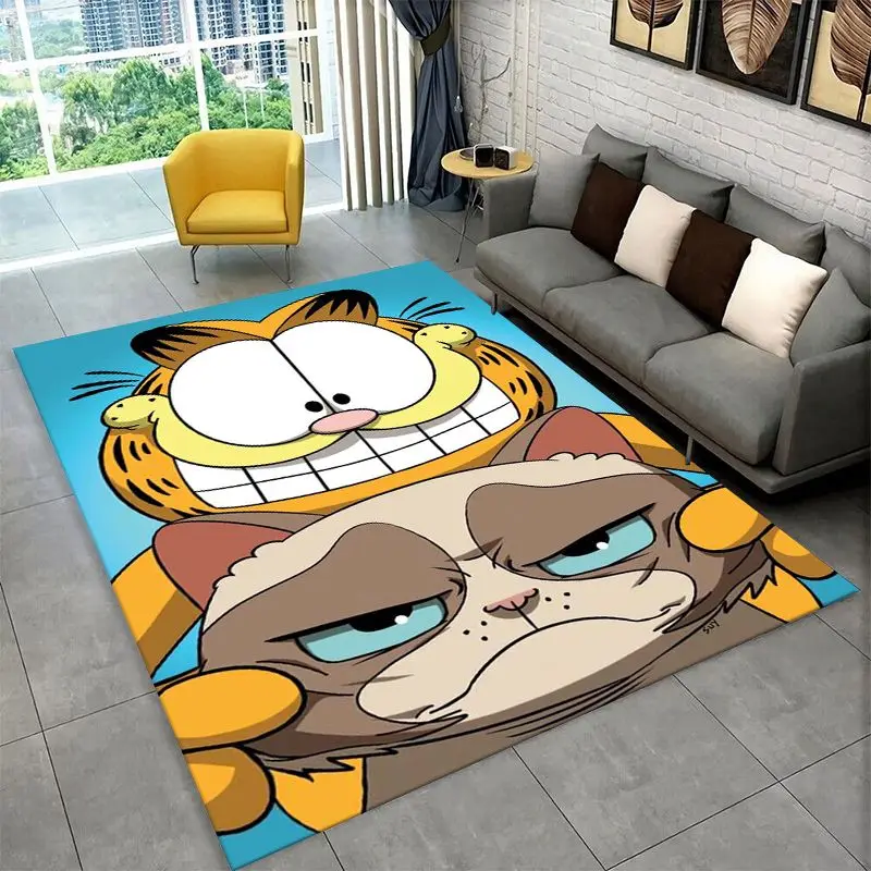 Cartoon Funny G-Garfield Cat Carpet Rug for Playroom Bedroom Living Room Sofa Home Decor,Game Area Rug Non-slip Floor Mat Fest