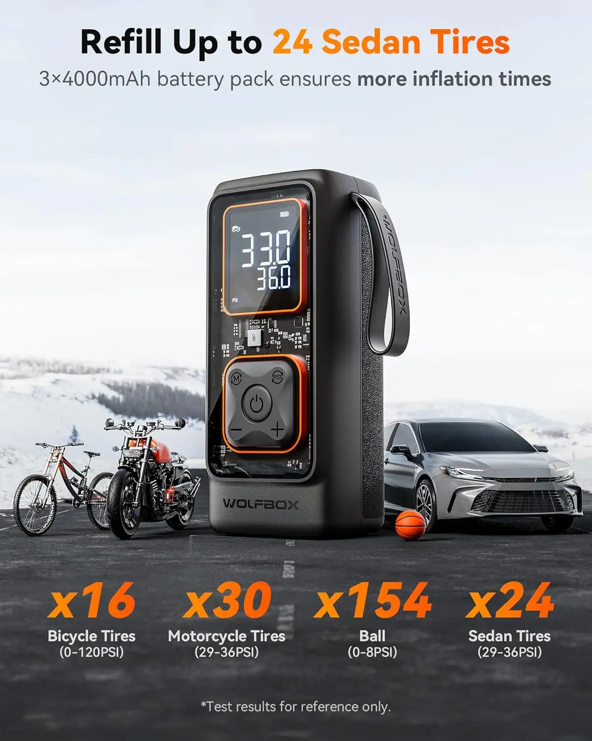 Portable Tire Inflator with Digital Gauge, 150PSI Air Pump for Car Motorcycle Bicycle Ball, Auto Shut-Off & LED Light