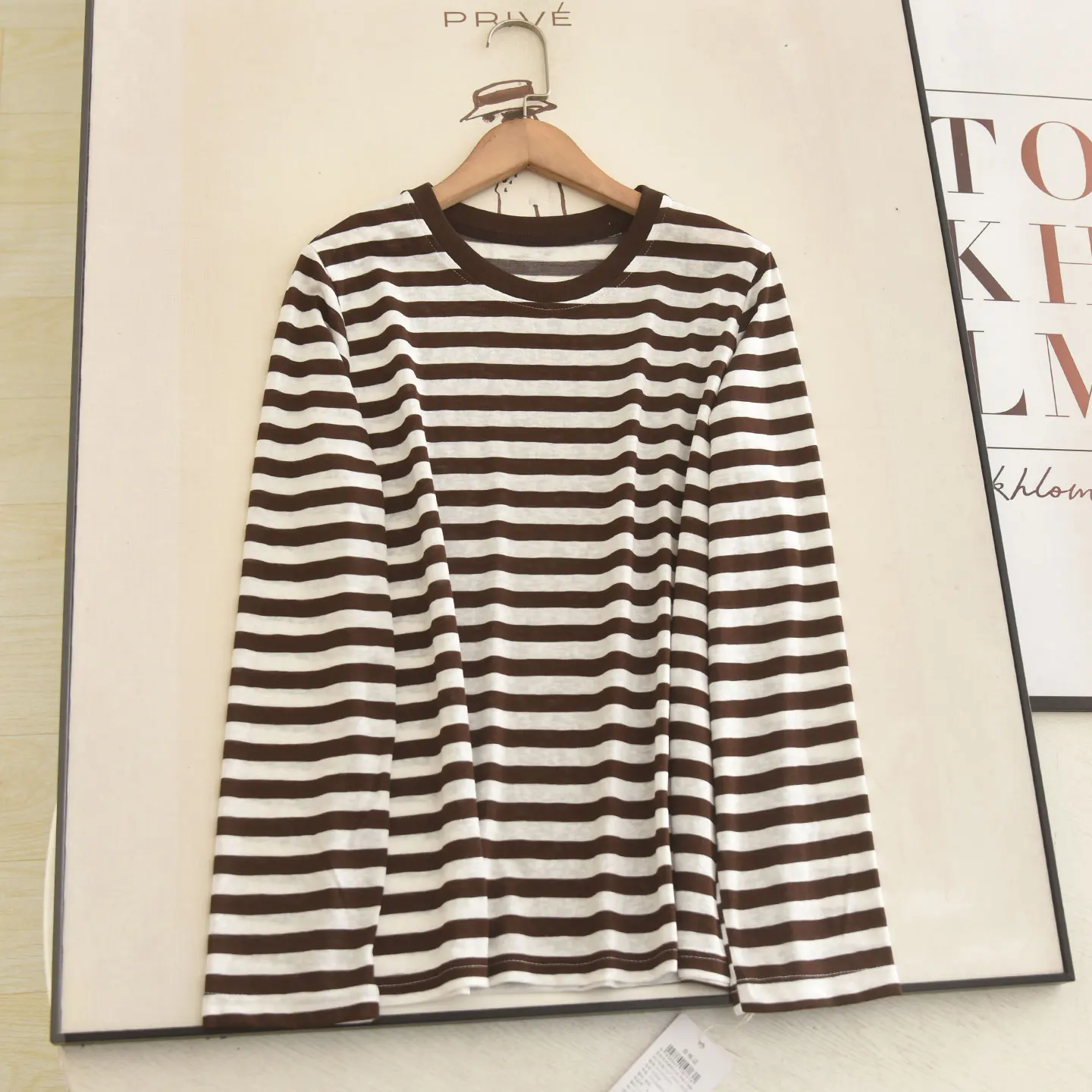 McSystem Clear Cool Sensation Air Conditioning Shirt Long Sleeve round Neck Women's Summer Stripe Pattern Transparent Top