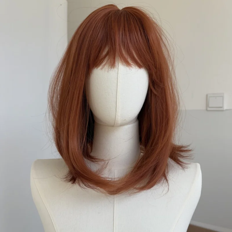 

Copper Red Cosplay Party Wig with Bracelet Heat Resistant Short Straight Hair