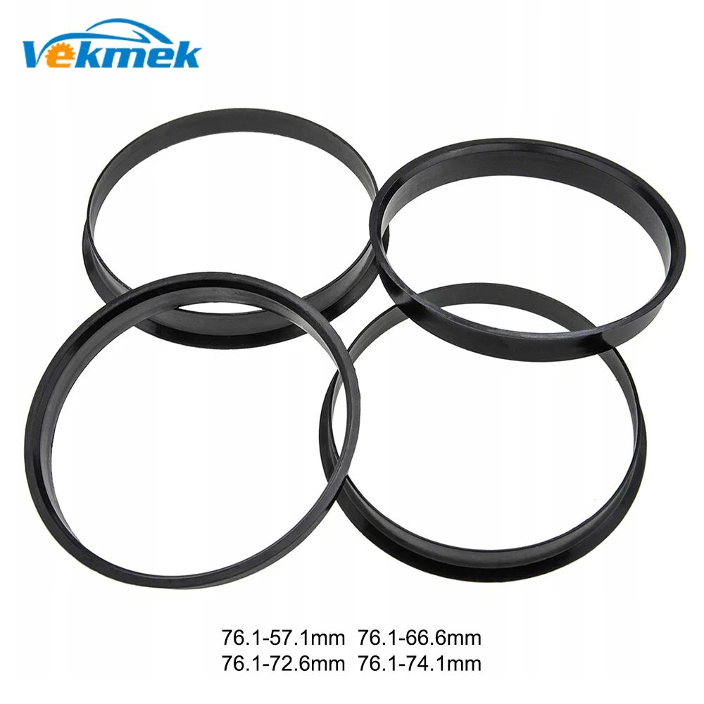 VEKMEK 76.1-57.1/66.6/72.6/74.1 مللي متر 4 قطعة محور عجلات بلاستيكي أسود حلقات مركزية أحجام مخصصة المتاحة حلقات حافة العجلة فاصل