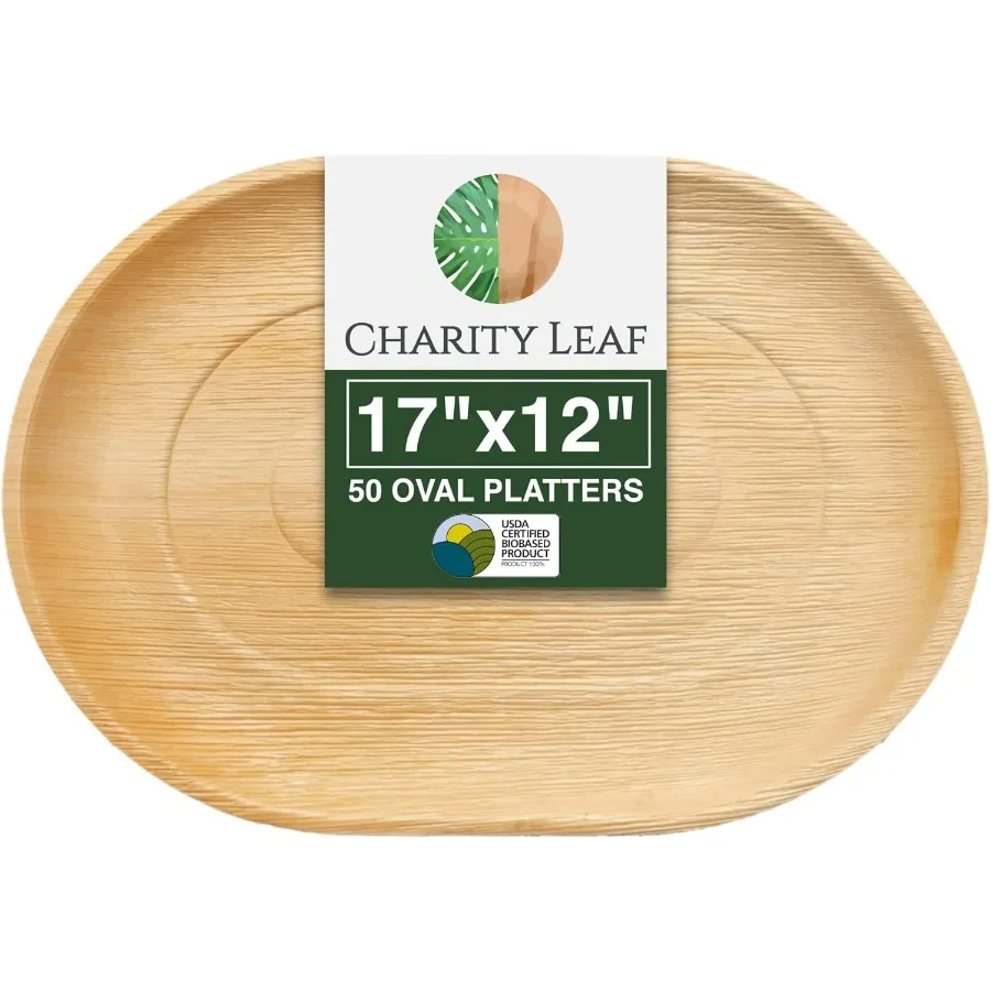 

Disposable Palm Leaf 17 x 12 Trays 50 pieces Bamboo Like Serving Platters EcoFriendly Dinnerware for Weddings Catering Events S