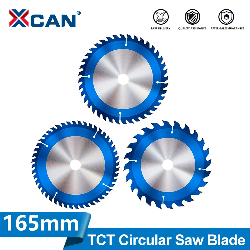 XCAN 1pc TCT Circular Saw Blade 165mm Carbide Saw Blade Woodworking Cutting Discs Nano Blue Coated 24/40/48T