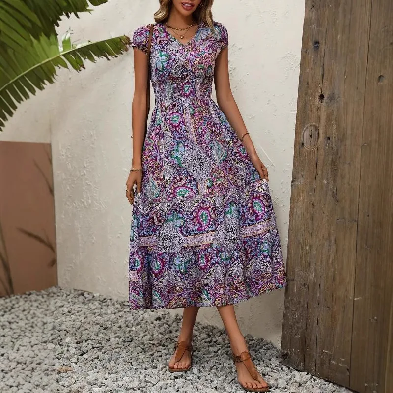 2026 Spring Summer Women's Bohemian Boho Maxi Dress Evening Gown Flowy Outfit Clothing view 3