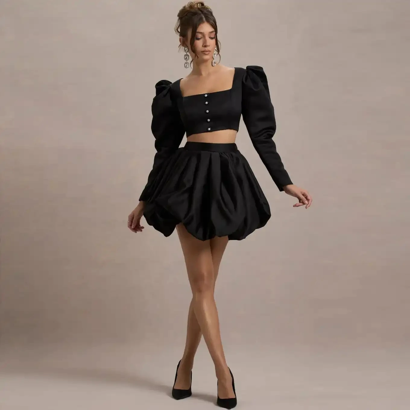 

New A Line Party Skirts Black Zipper Closure Custom Made Pleated Short Taffeta Skirts Women Fashion Mini Length