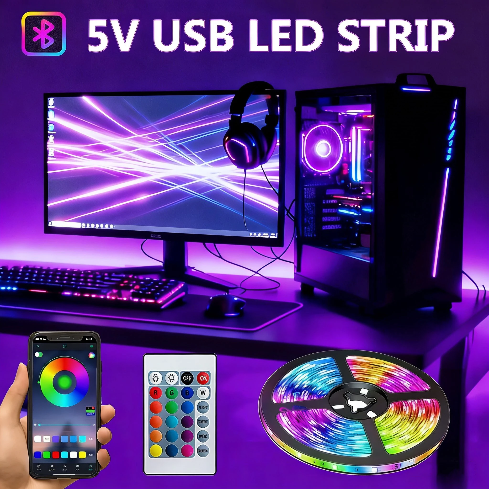 SMD 5050 LED Strip Lights USB 5V Remote Control Led Ribbon Flexible Lamp For Room Party TV Desk Bedroom Gamer Room Decoration